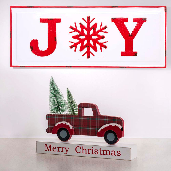 12.81"L Wooden/Metal Red Truck Table Decor