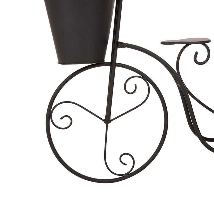 15"H Hand Painted Black Metal Standing Bicycle Plant Stand