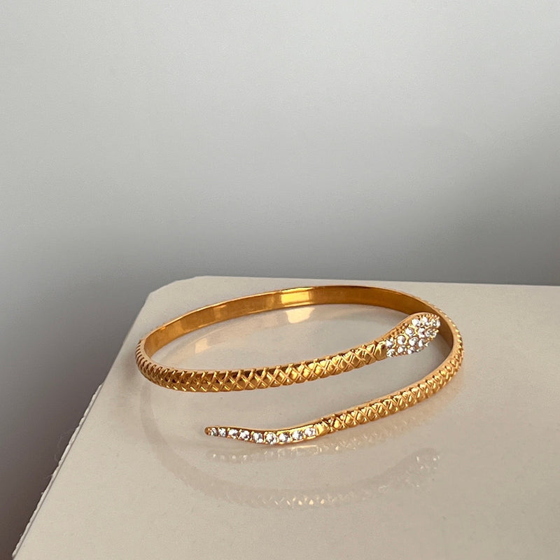18K Plated Titanium Steel Zircon Snake Open Bracelet
