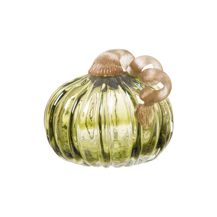 5.91"D Hand Blown Green Crackle Glass Pumpkin Decor