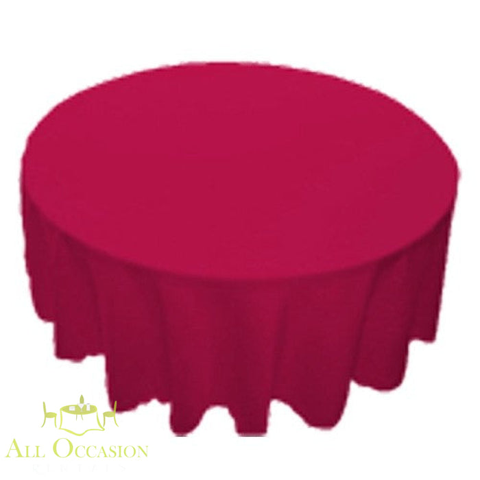 90 inch Round Polyester Tablecloth Rose on a round table showcasing its vibrant color and elegant design.