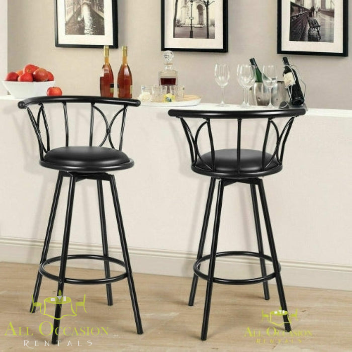 Bar Stool Swivel Black Metal with black metal frame, perfect for casual gatherings and small spaces.