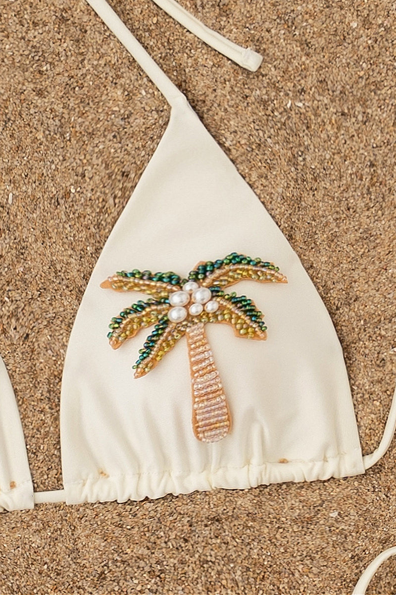 Beaded Coconut Tree Solid Bikini Set