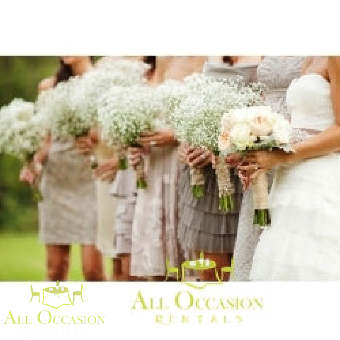 Bouquets Flowers held by bridesmaids in elegant dresses for a wedding ceremony, featuring delicate floral arrangements.