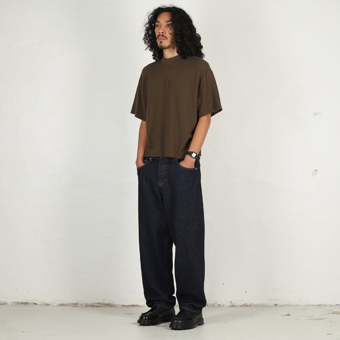 Boxy Thermal Mock Neck T-Shirt - Brown