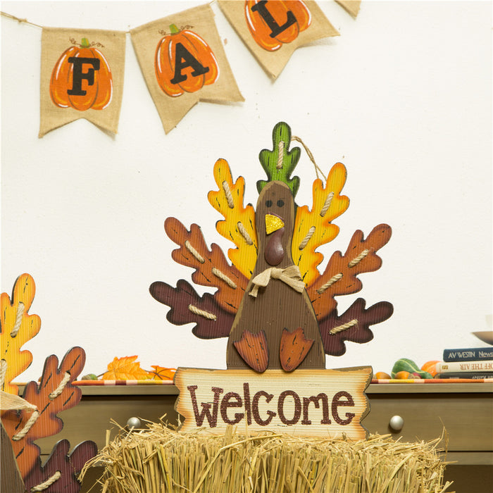 Burlap Wooden Autumn Turkey Welcome Sign or Yard Stake