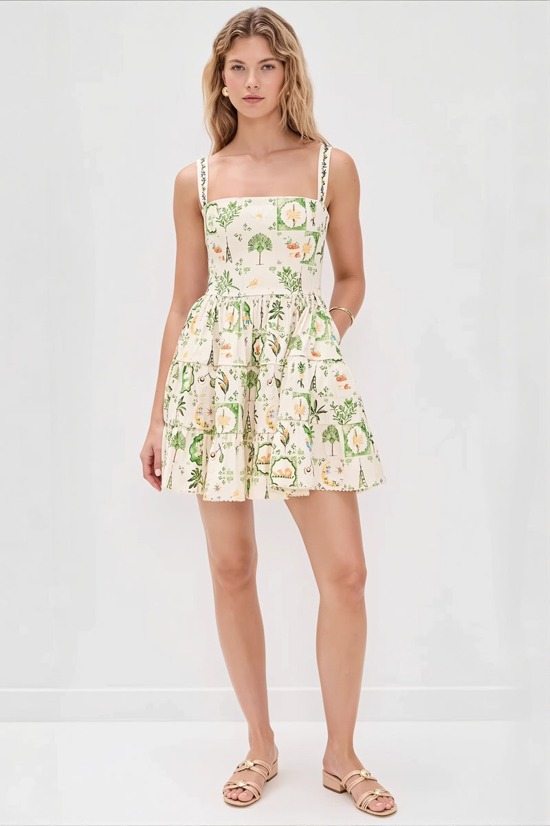 Cami Plant Print Mini Boho Dress