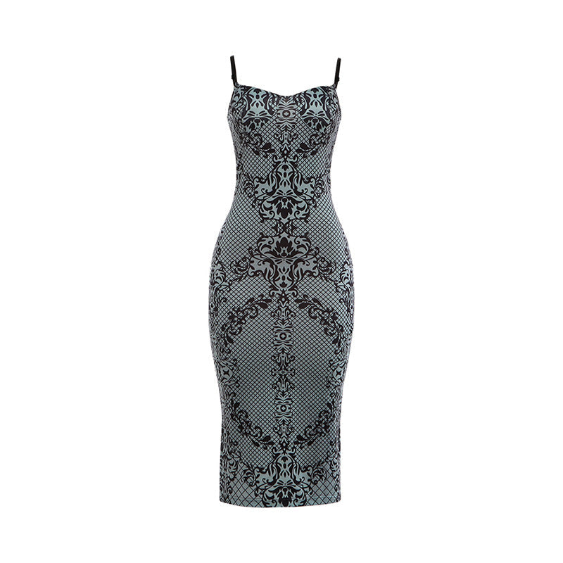 Cami Plunge Cutout Back Slit Print Maxi Dress