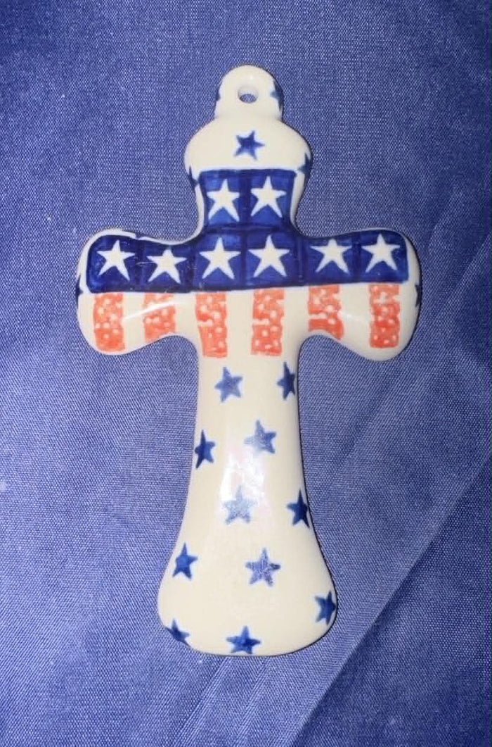 Ceramika Artystyczna Stars & Stripes Small 5" Cross - Shape: 613 - Pattern: Stars & Stripes (179X)