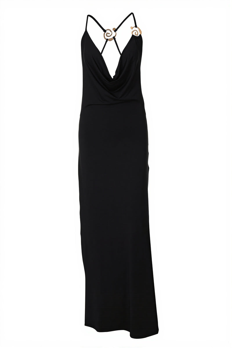 Chic Solid Deep V Cami Backless Slim Fit Maxi Dress
