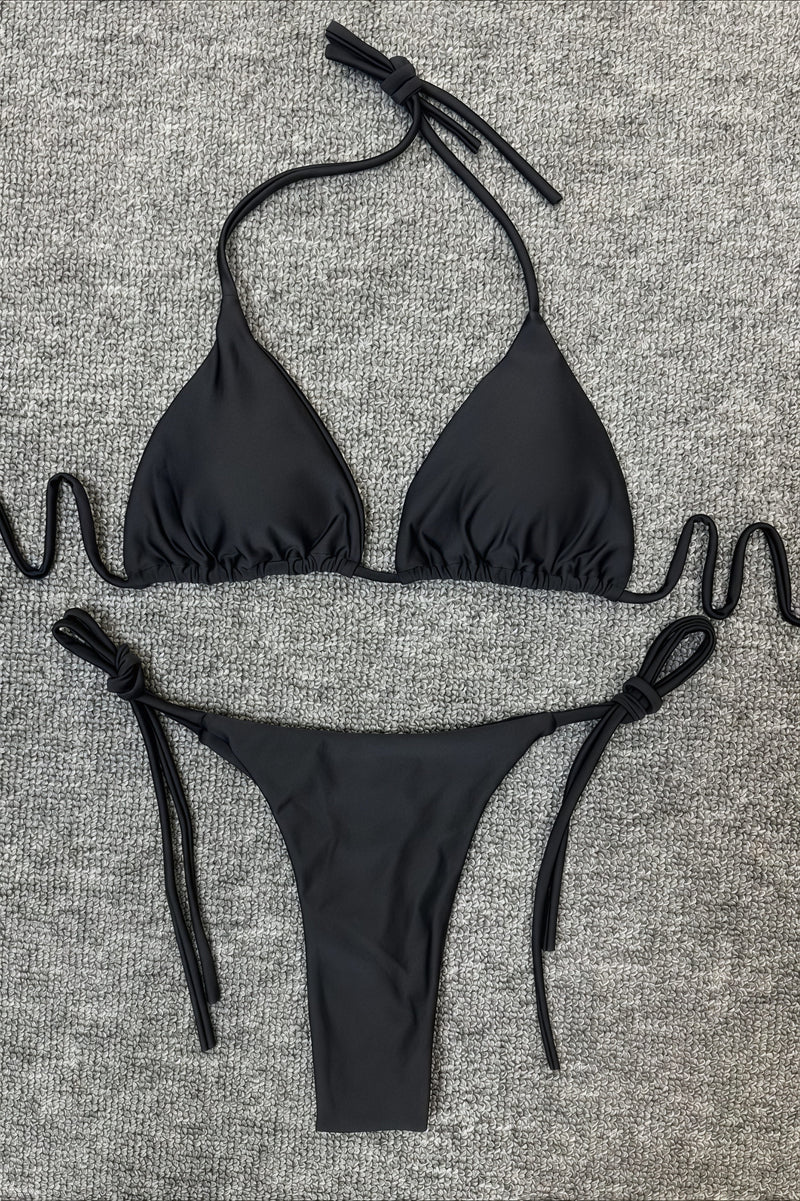Chic Solid High Waist Halter Triangle Bikini Sets