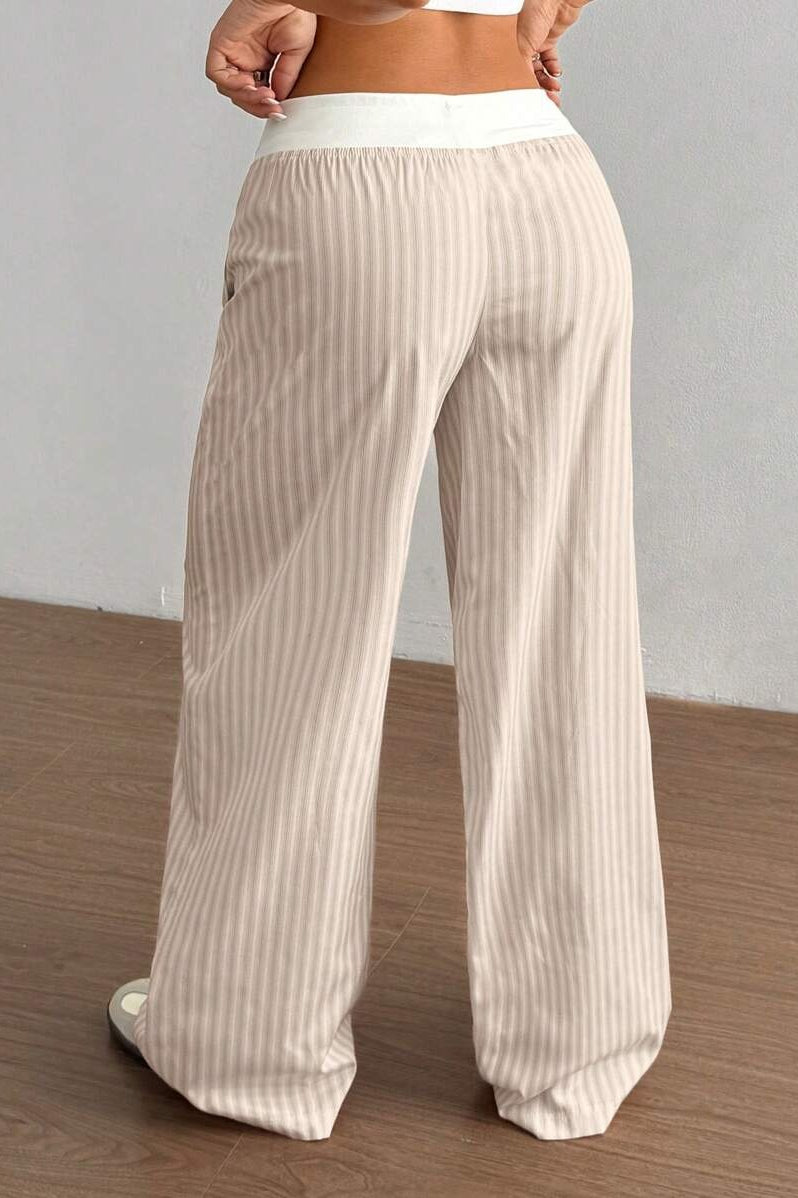 Chic Striped Color Block Baggy Pants