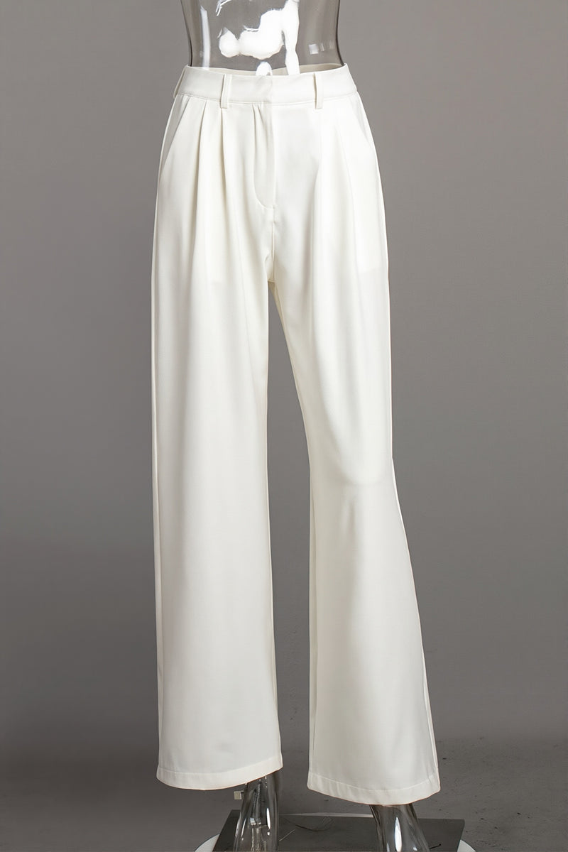 Chic White High Waist Loose Pants