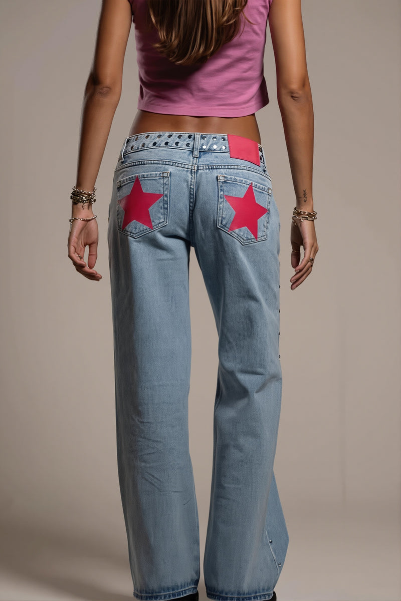 Chic Y2K Star Embroidered Wide Leg Jeans