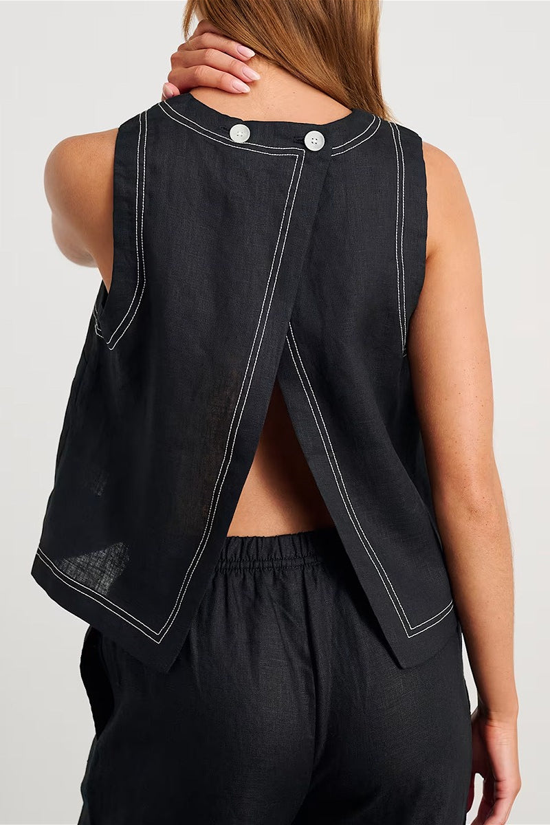 Cotton Linen Vest Two Piece Set