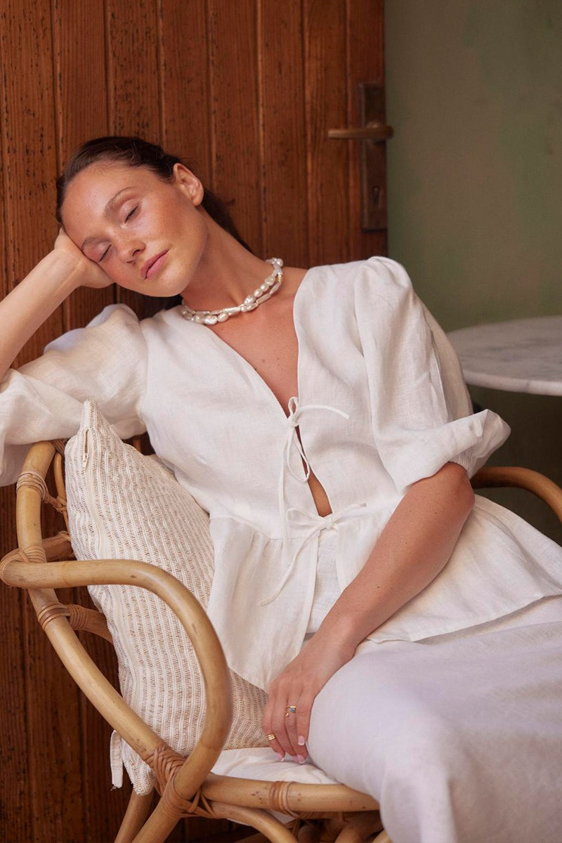 Cotton Puff Sleeve Shirt Skirt Set