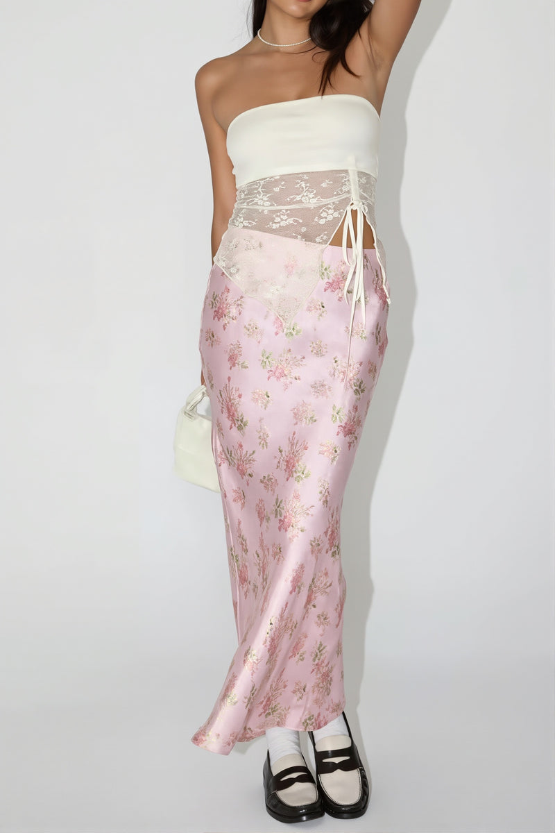Elegant Satin Floral Draped Skirt