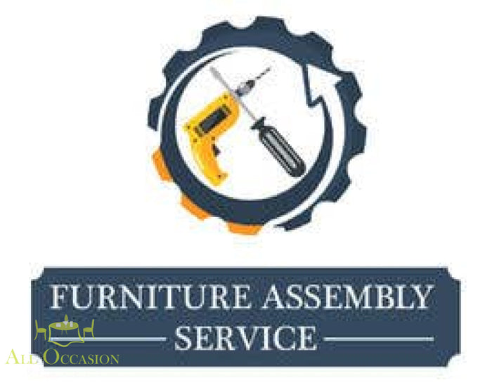 Farm table assembly service logo featuring tools for furniture assembly.