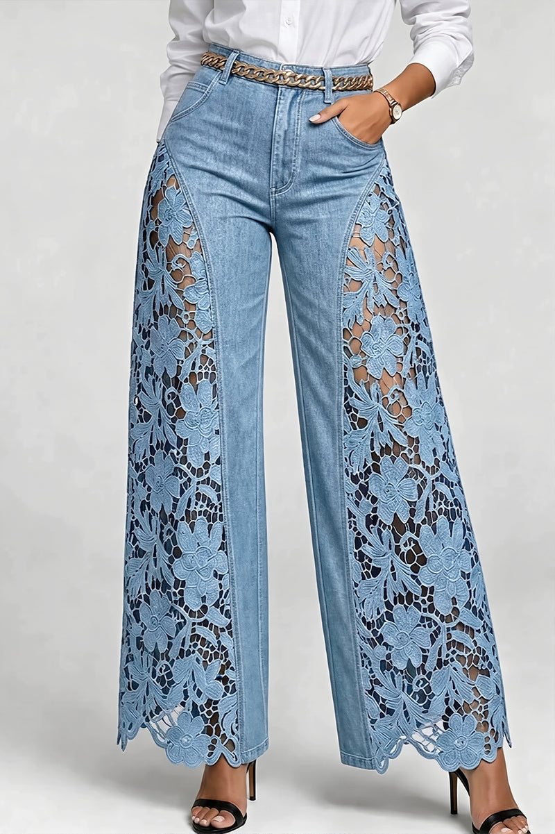 FLoral Lace Panel Wide Leg Pants