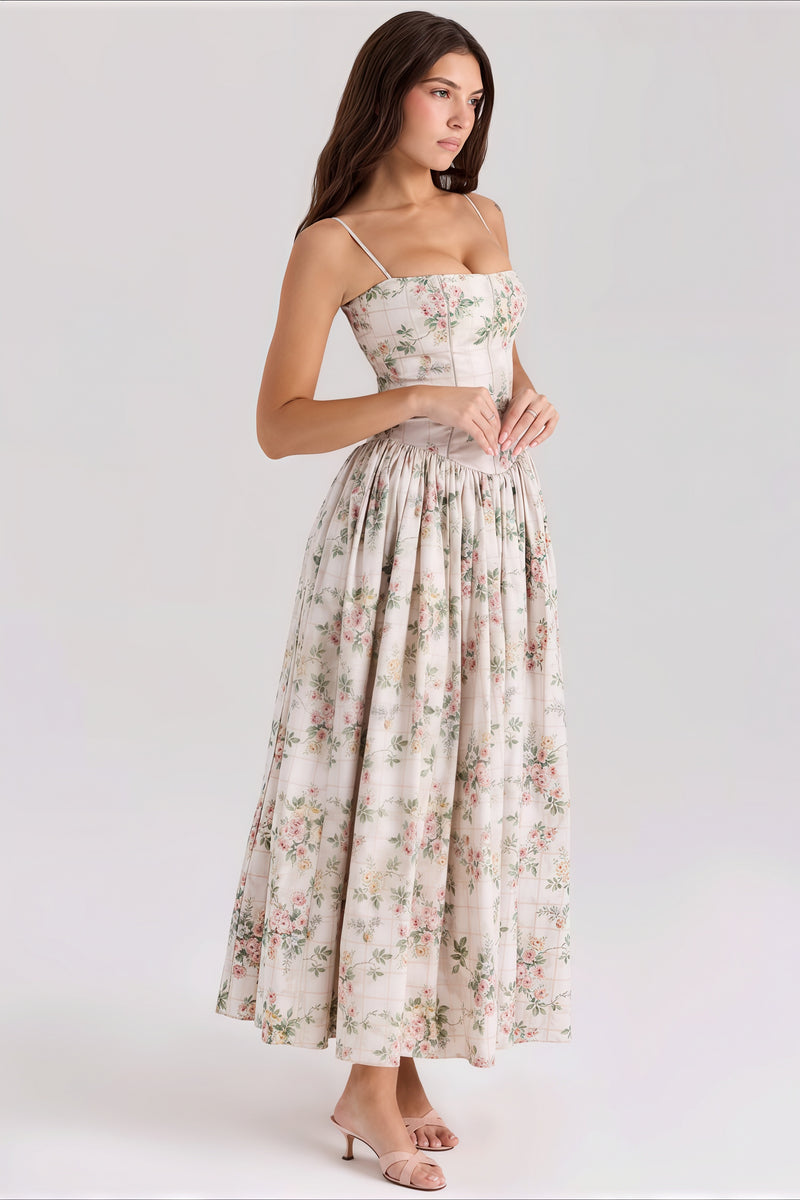 Floral Waist Tie Tube Cami Vacation Maxi Dress