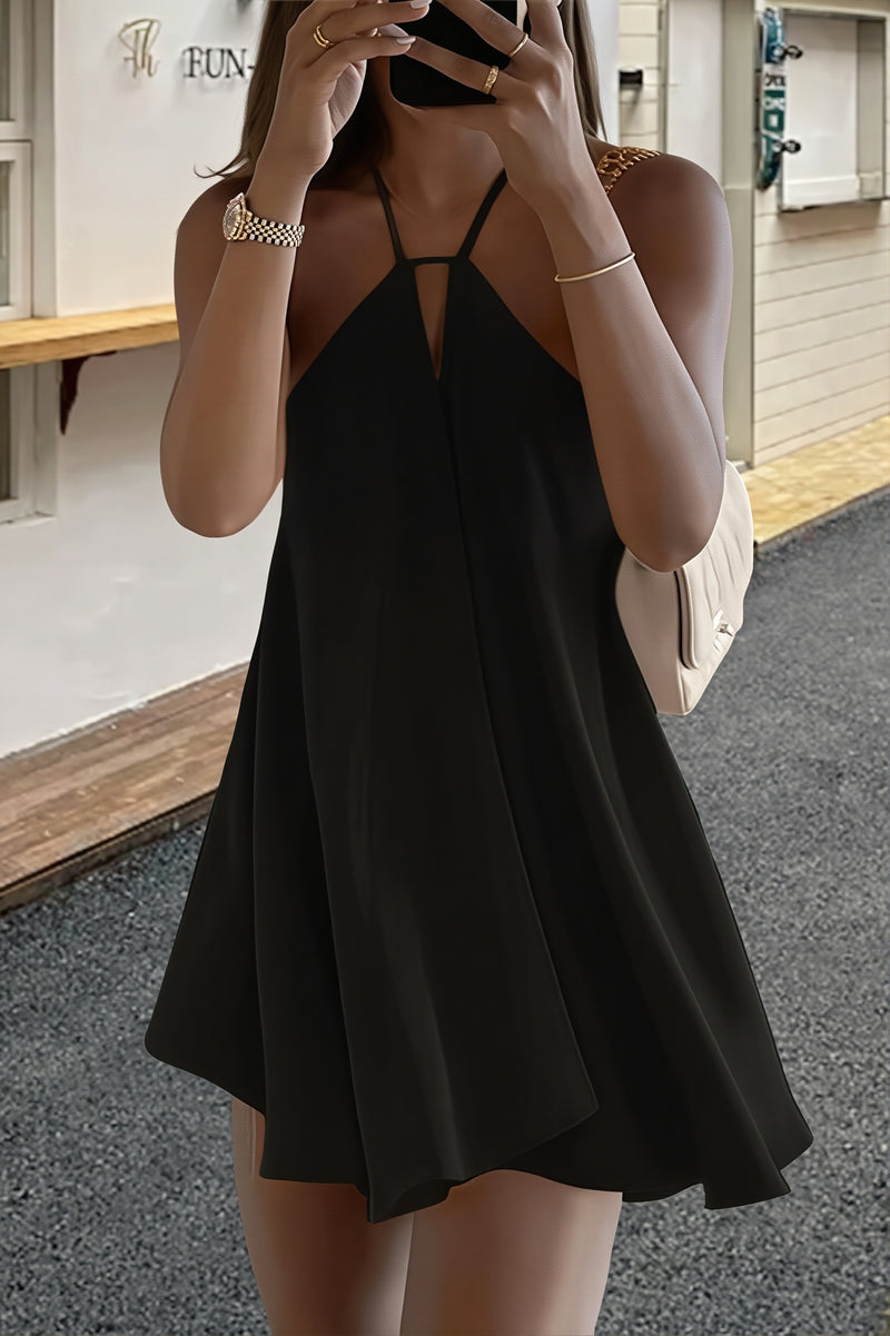 Flowy Deep V Backless Tie Loose Mini Dress