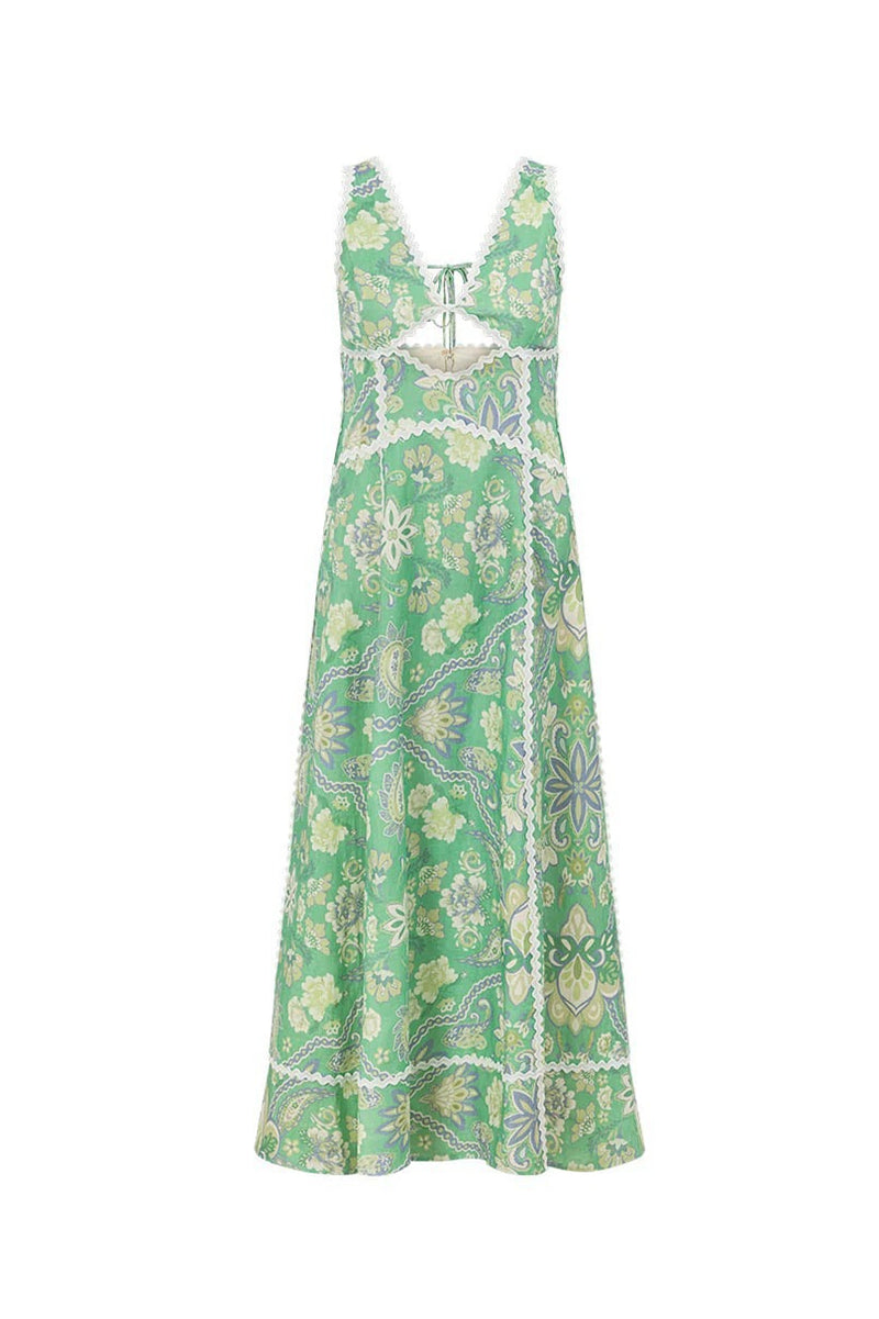 Fresh Floral Lace Spliced Long Boho Dress