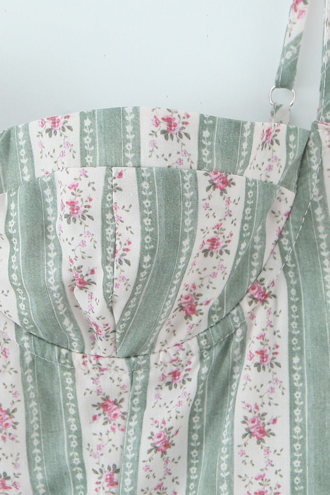 Fresh Floral Striped Cami Midi Dress