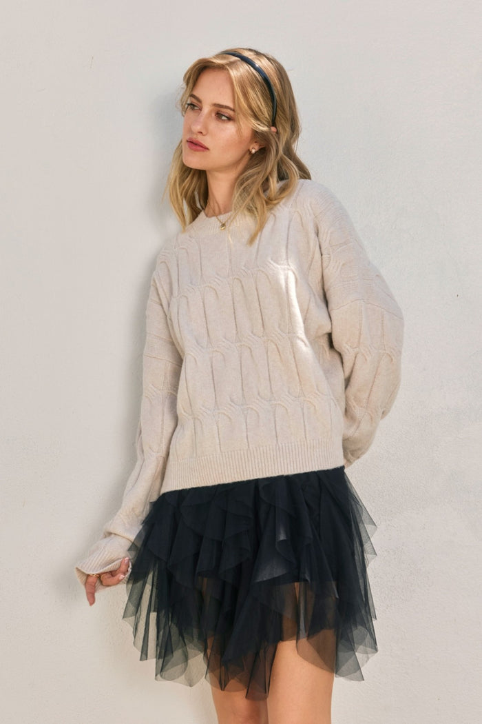 Frosted Mesa Relaxed Cable Knit Sweater