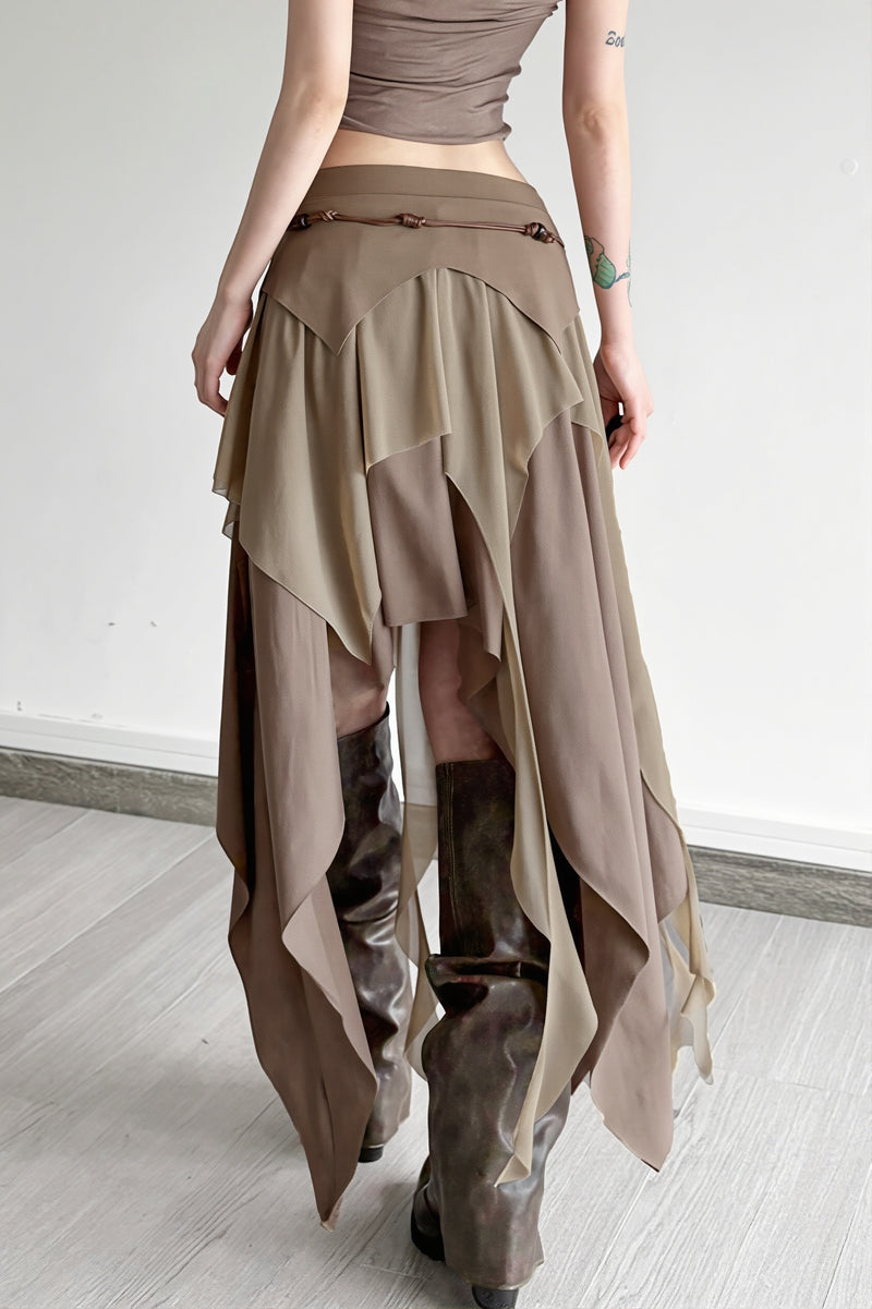 High Waist Irregular Layered Split Skirt