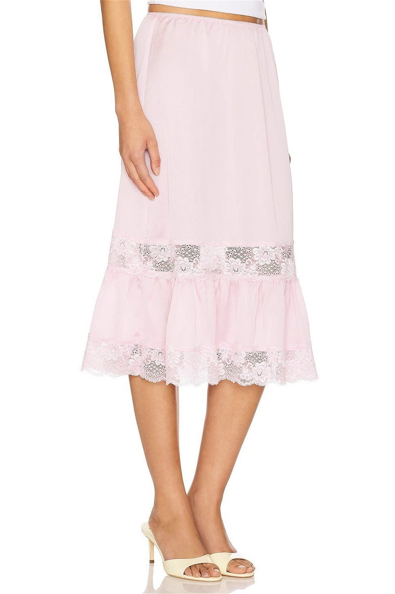 Lace Trim Ruffled Patchwork Casual Skirt