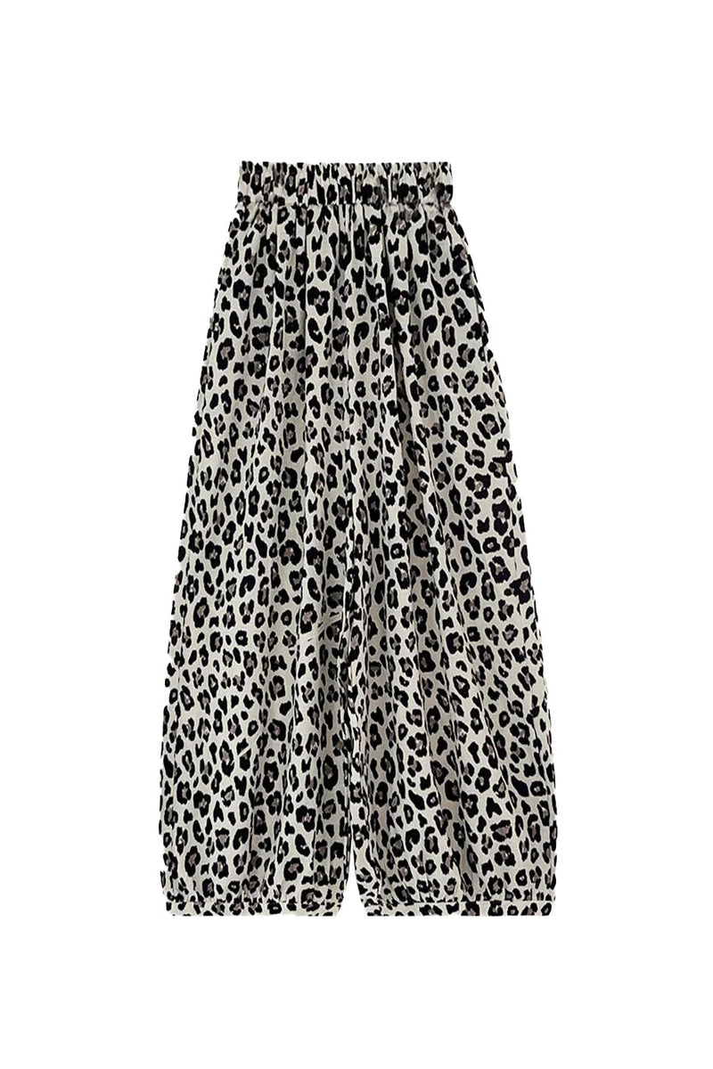 Leopard Cropped Wide Leg Casual Pants