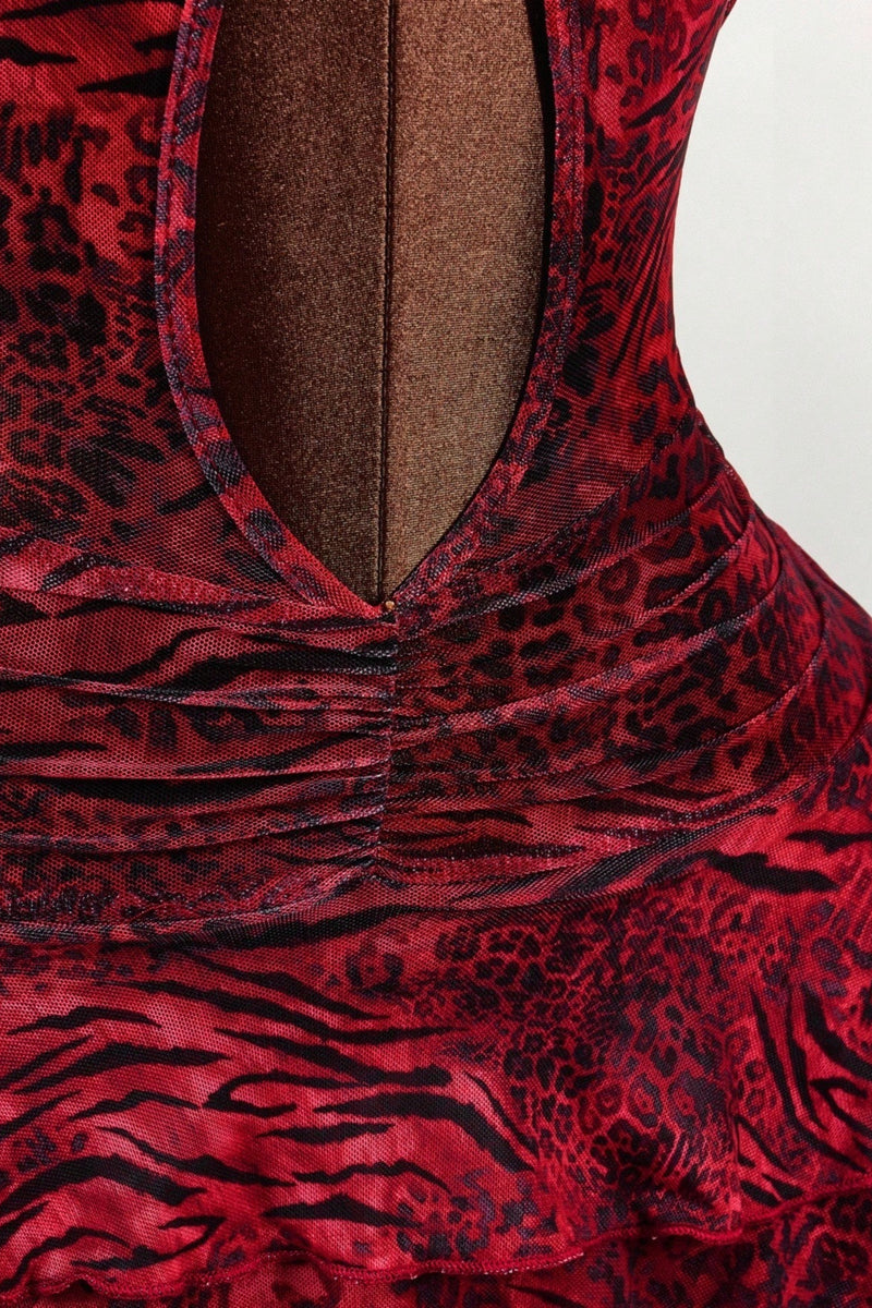 Leopard Print Sexy Halter Tie Tiered Mini Dress