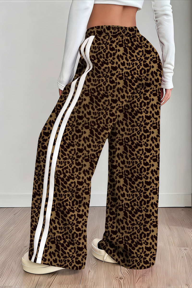 Leopard Print Spliced Casual Pants
