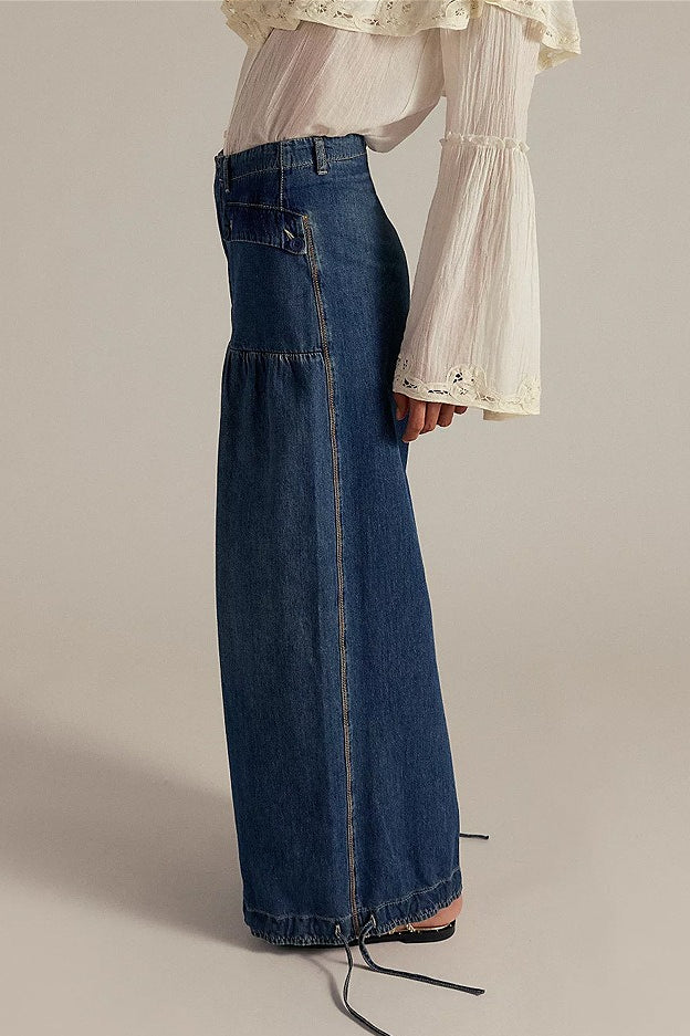 Loose Cuffed Ruched Tie Jeans