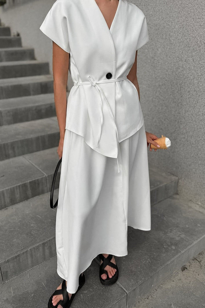 Minimalist Tie Sleeveless Midi A Line Skirt Set