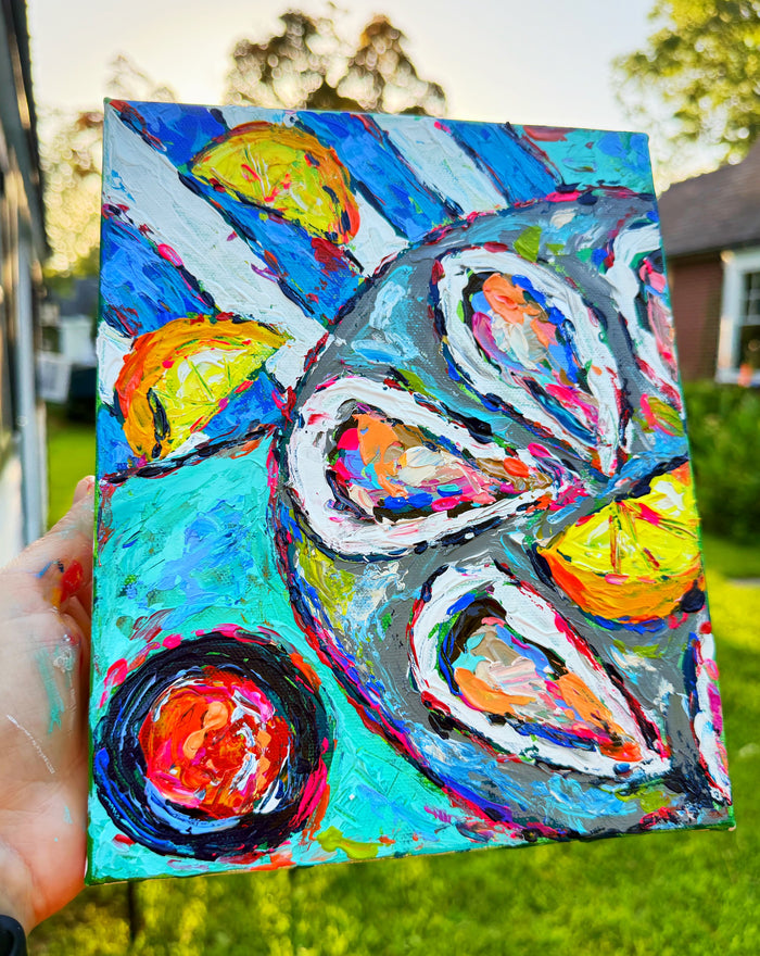 "Oysters and Lemons" Original 8x10" Painting on Gallery Wrapped Canvas