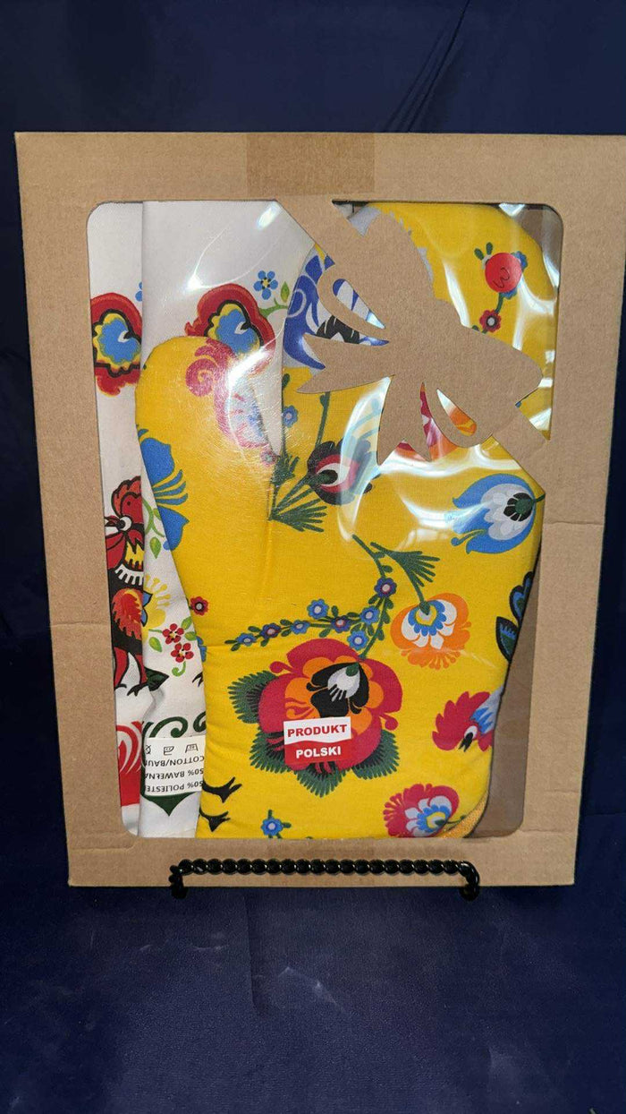 Polish Linen 3-Pc Kitchen Tea Towel, Oven Mitt & Potholder - Yellow Rooster