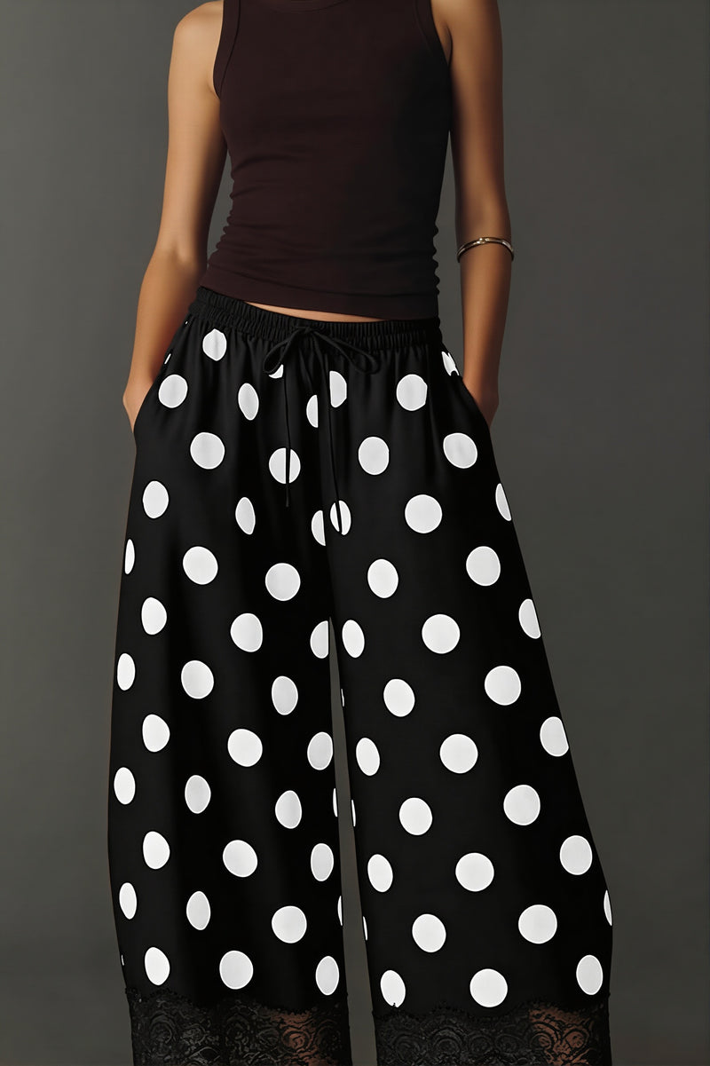 Polka Dot Drawstring Wide Leg Pants
