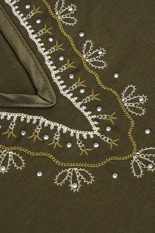 Retro V Neck Embroidered Knit Blouse