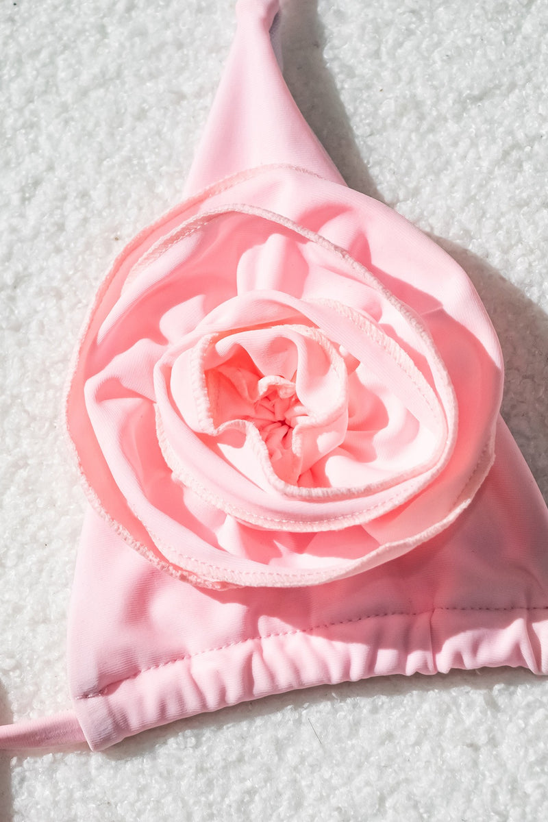 Ruffle Floral Solid Tie Bikini Set