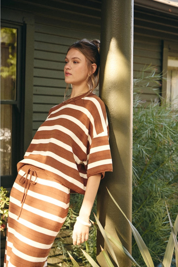 See It Through Striped Sweater Skirt Set