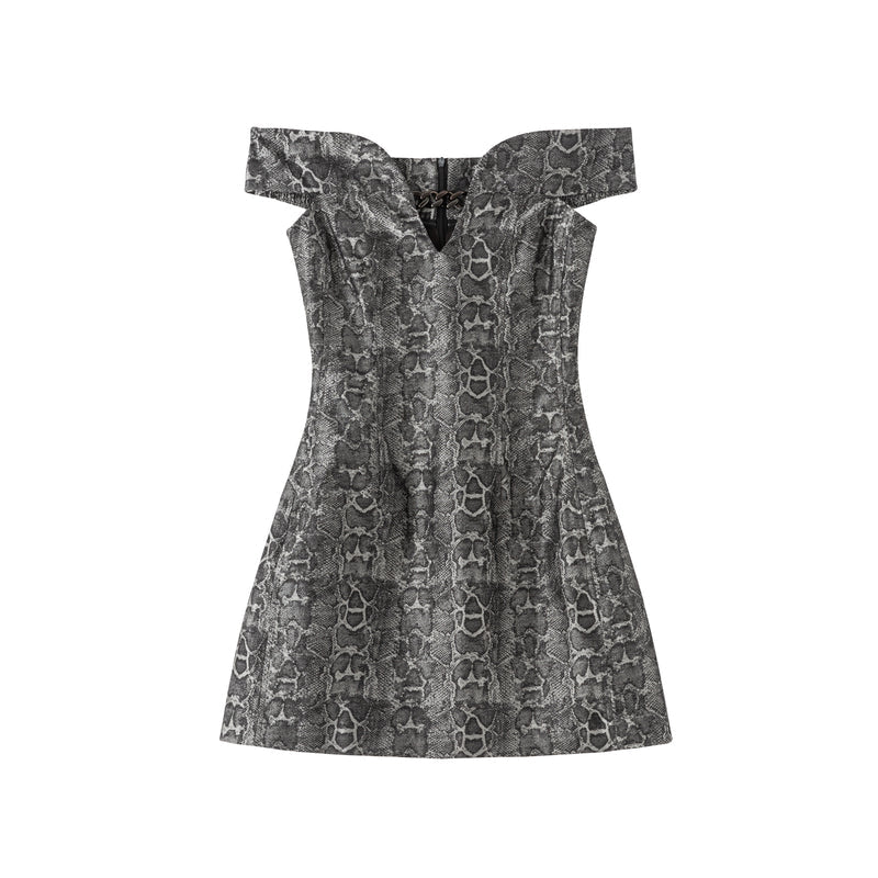 Serpent print off-shoulder dress