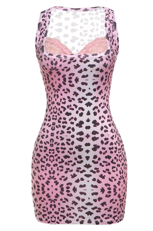 Sexy Animal Lace Splice Mini Dress