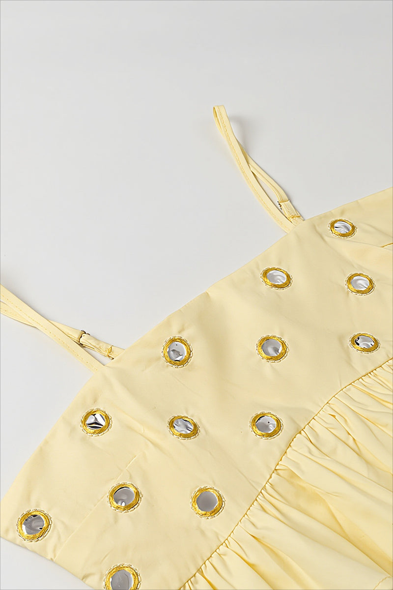 Sexy Metal Detail Ruffle Cami Skirt Sets