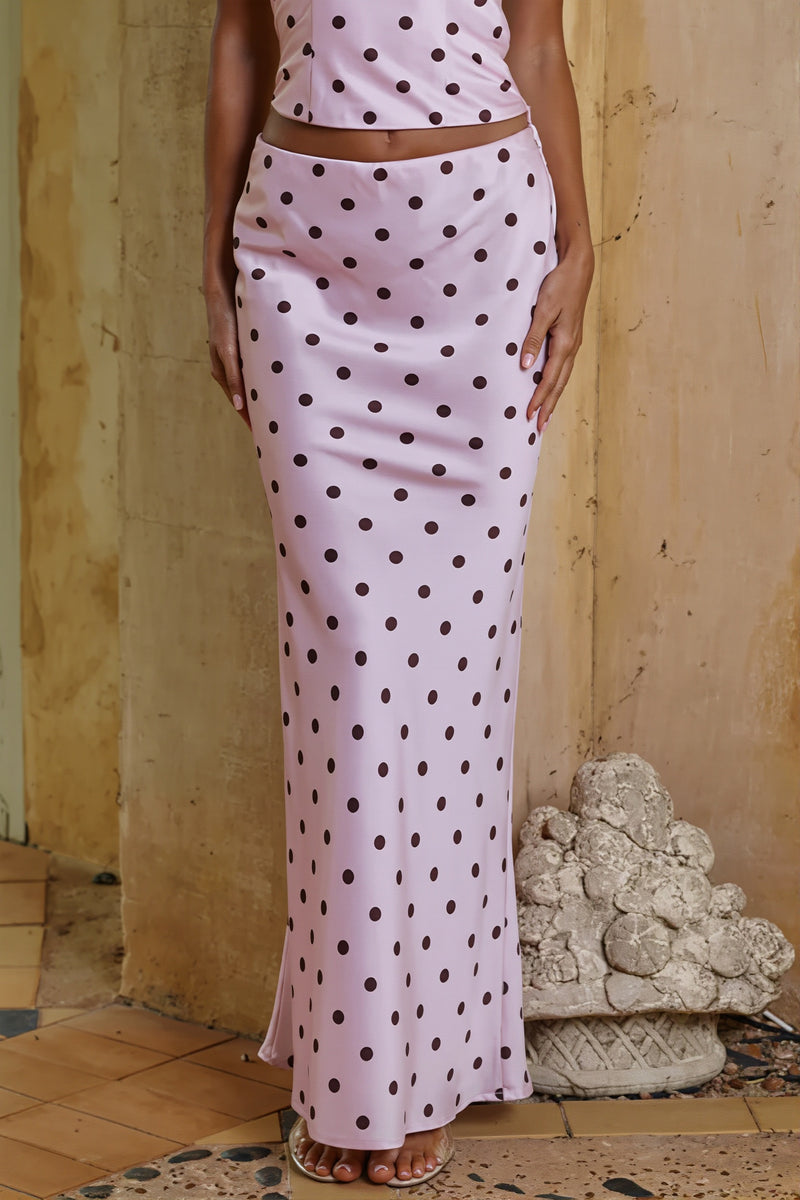 Sexy Pink Dot Halter Backless Low Rise Flared Maxi Skirt Sets