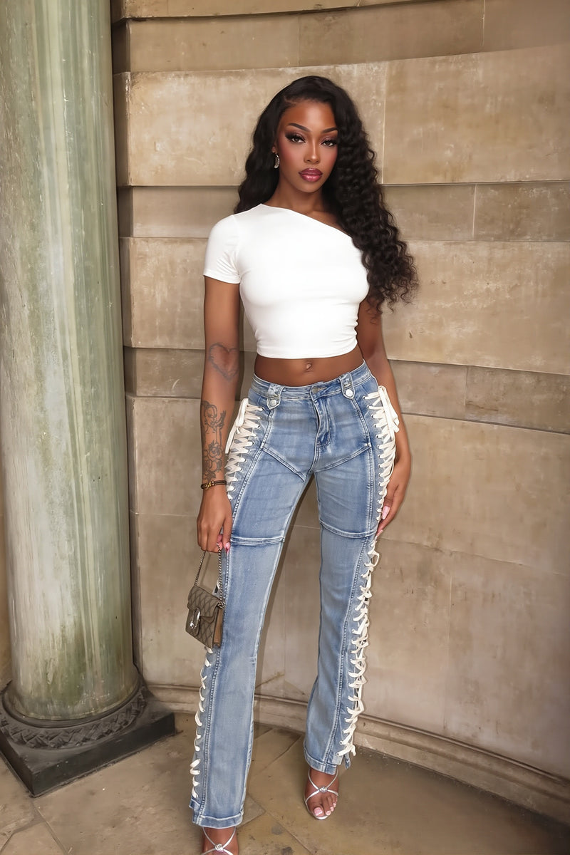 Sexy Y2K Lace Up High Rise Bodycon Jeans