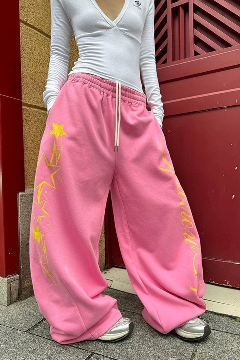 Sexy Y2K Star Graphic Drawstring Wide Pants