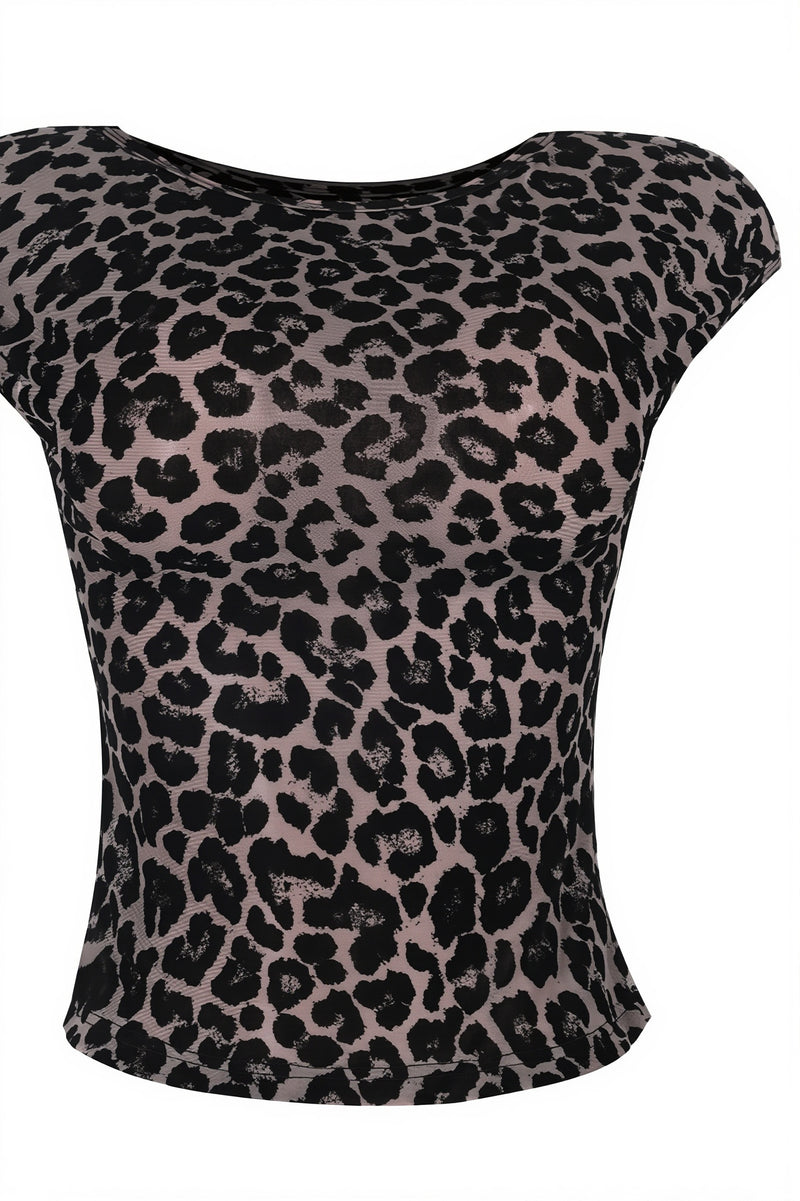 Sheer Leopard Mesh Short Sleeve Blouse