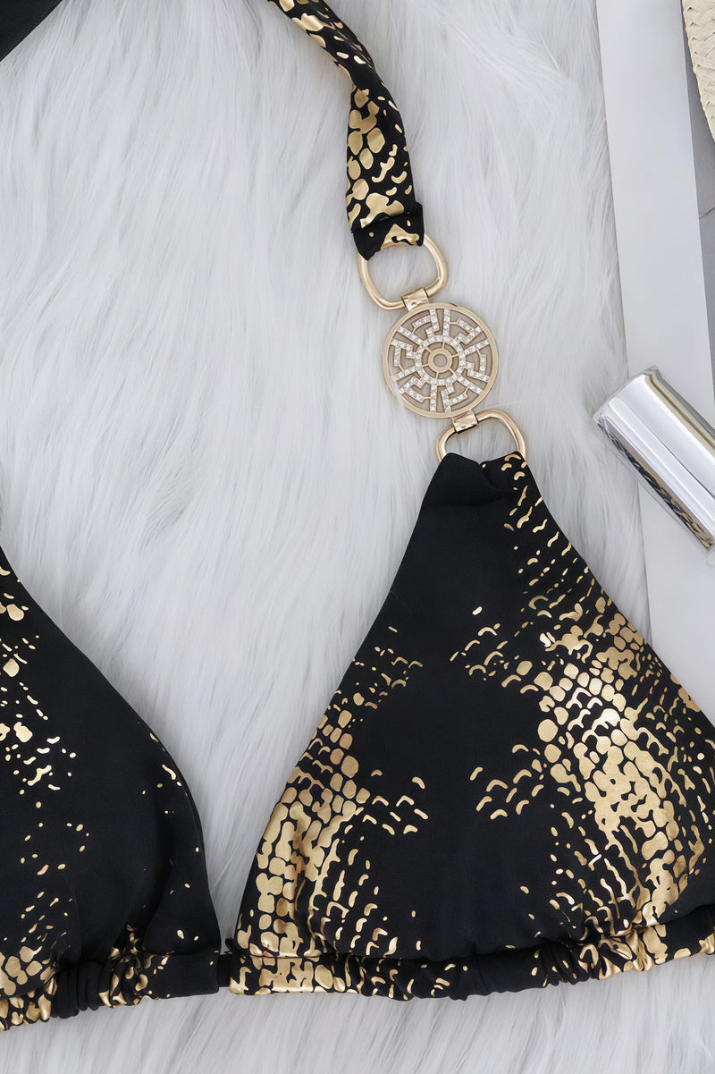 Snake Print Gold Diamond Bikini Set