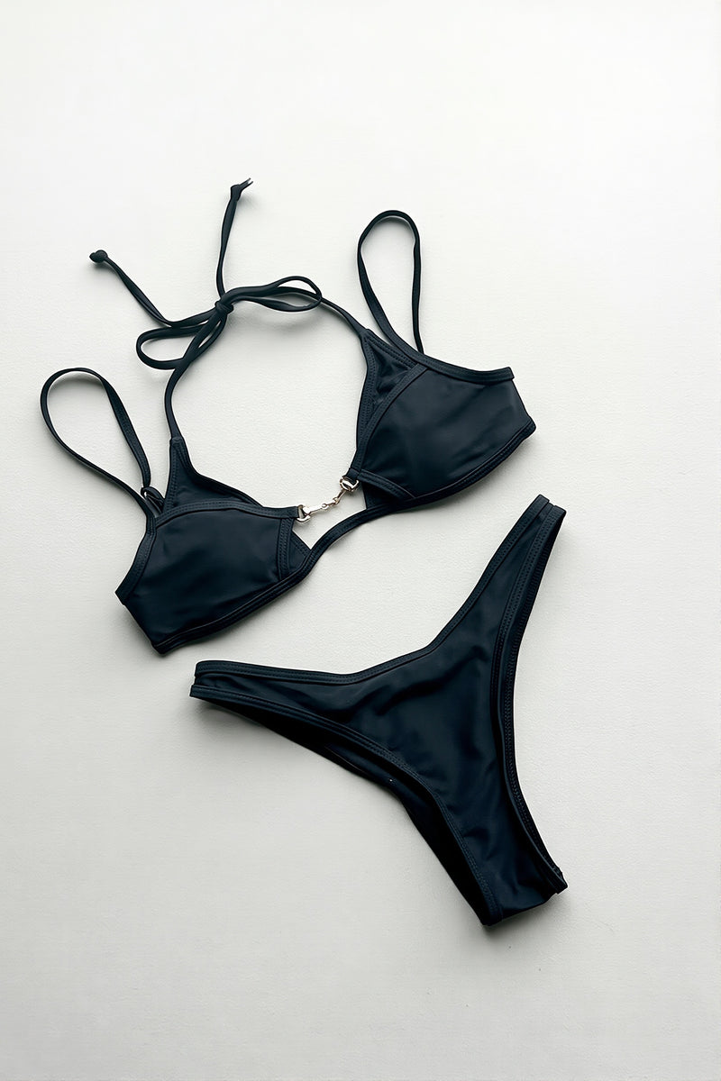 Solid Nylon Triangle Bikini Set